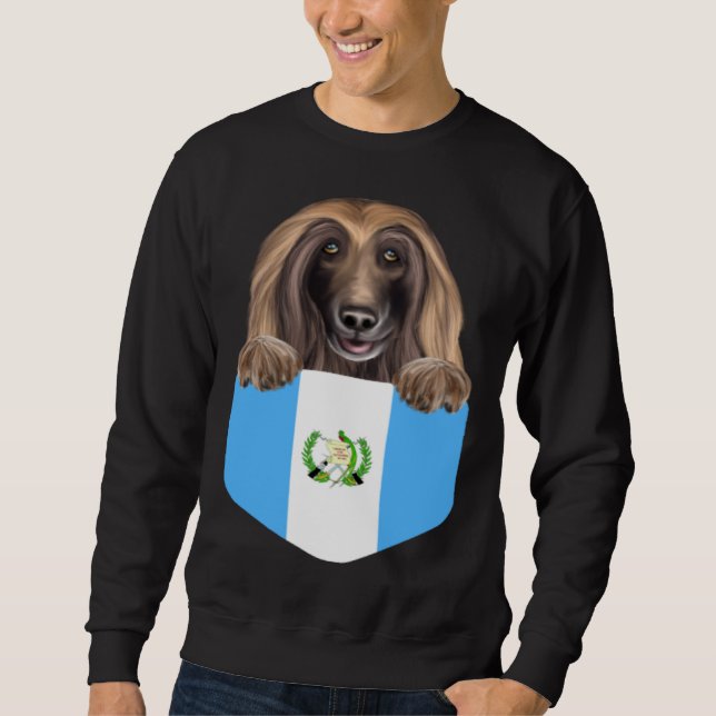 Guatemala Flag Afghan Hound Dog In Pocket Sweatshirt (Front)