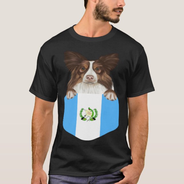 Guatemala Flag Collie Dog In Pocket T-Shirt (Front)