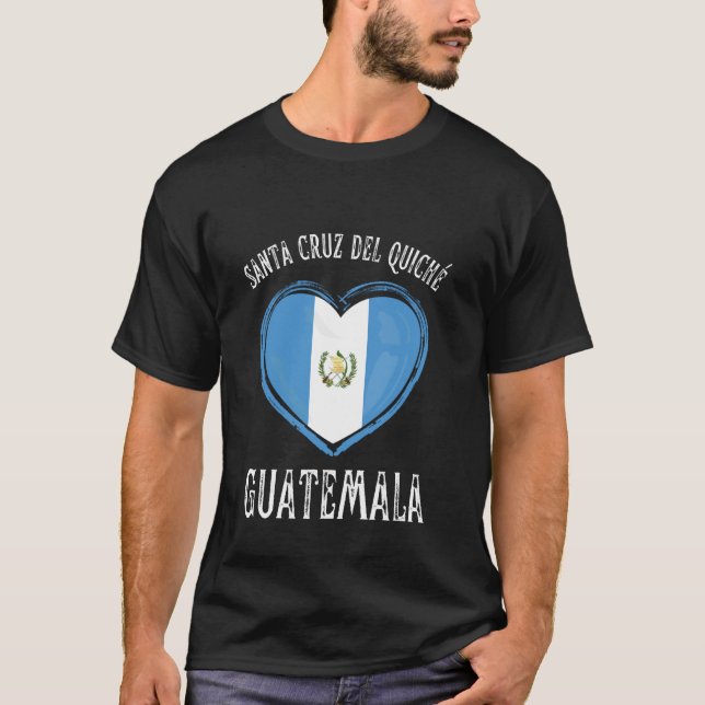 Guatemala Flag Heart Santa Cruz Del Quiche City T-Shirt (Front)