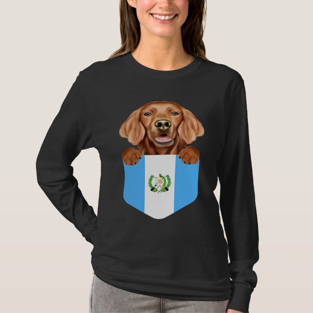 Guatemala Flag Irish Setter Dog In Pocket T-Shirt (Front)