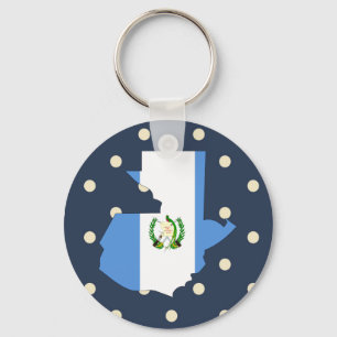 Guatemala Flag Map on Polka Dots Key Ring