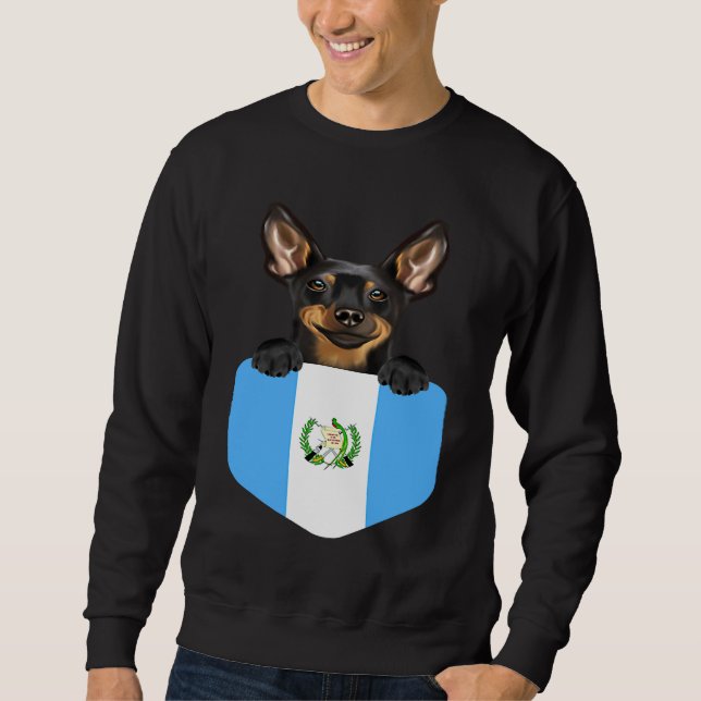 Guatemala Flag Miniature Pinscher Dog In Pocket Sweatshirt (Front)