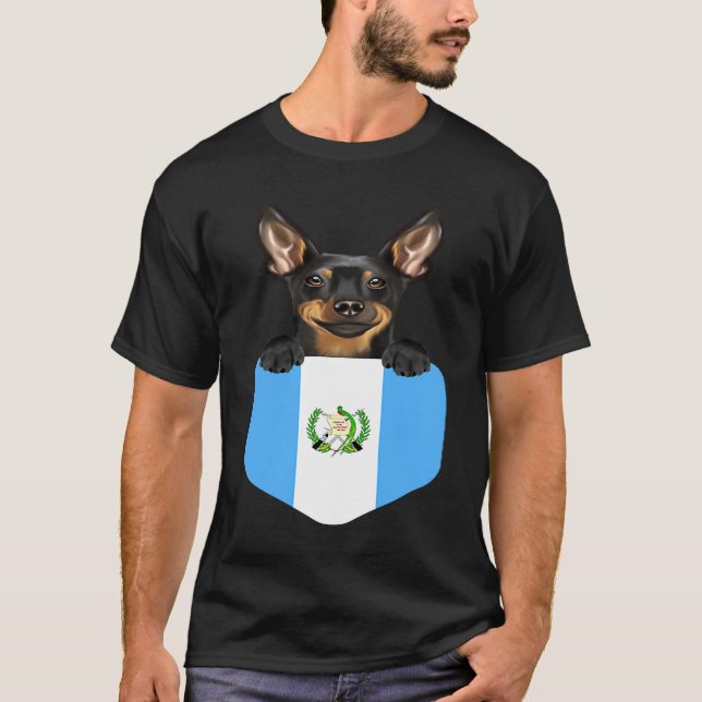 Guatemala Flag Miniature Pinscher Dog In Pocket T-Shirt (Front)