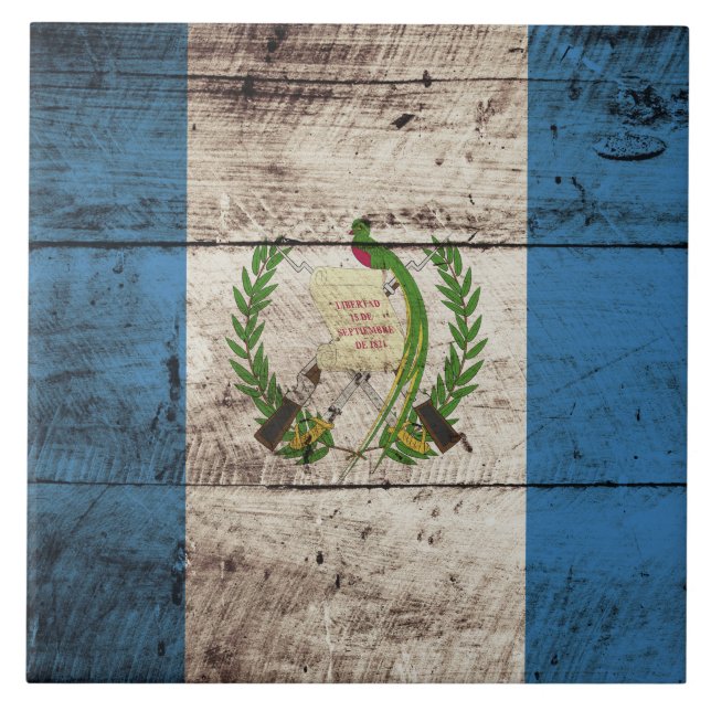Guatemala Flag on Old Wood Grain Tile (Front)