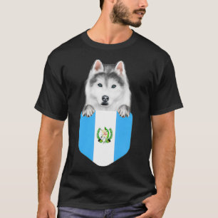 Guatemala Flag Siberian Husky Dog In Pocket T-Shirt