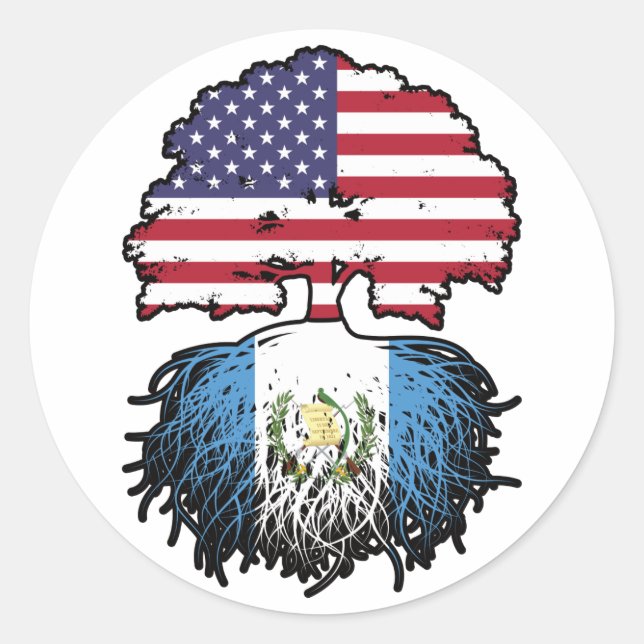 Guatemala Guatemalan American USA Tree Roots Flag Classic Round Sticker (Front)