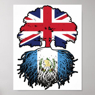 Guatemala Guatemalan British UK Tree Roots Flag Poster