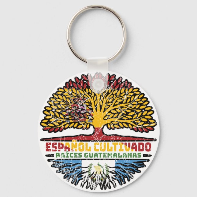 Guatemala Guatemalan Spain Spanish Tree Roots Flag Key Ring (Front)