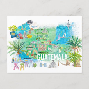 Guatemala Illustrated Travel Map with Roads Postcard