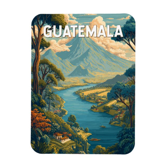 Guatemala Illustration Travel Art Vintage Magnet (Vertical)