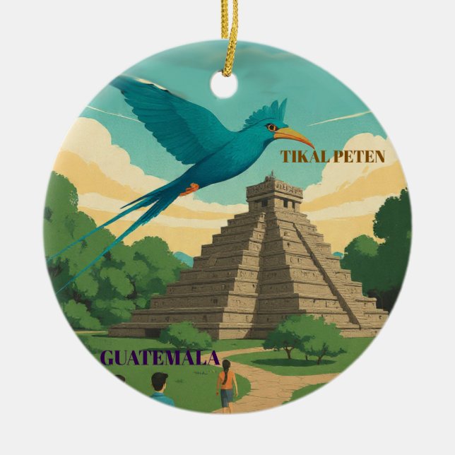 GUATEMALA TIKAL PETEN Retro poster Ceramic Tree Decoration (Front)
