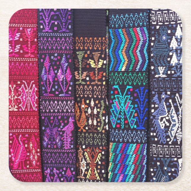 Guatemalan textile designs square paper coaster (Front)