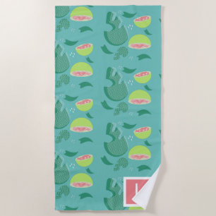 Guava Greenery Pink Green Fruit Pattern Beach Towel
