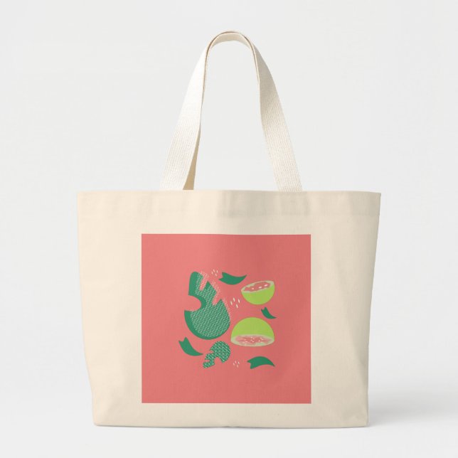 Guava Greenery Pink Green Fruit Pattern Large Tote Bag (Front)
