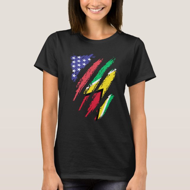 Guayanese American Patriot Grown Heart Flag Stripe T-Shirt (Front)
