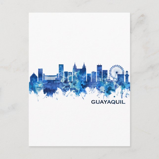 Guayaquil Ecuador Skyline Blue Holiday Postcard (Front)