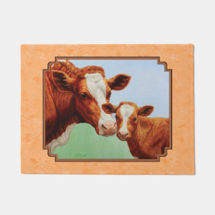 Guernsey Calf and Mother Cow Peach Doormat