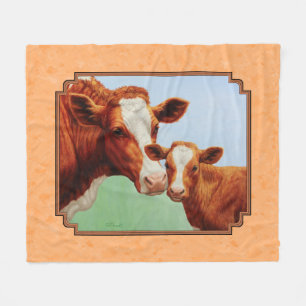 Guernsey Calf and Mother Cow Peach Fleece Blanket