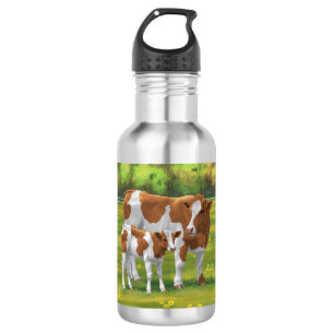 Guernsey Cow & Cute Calf in Summer Pasture 532 Ml Water Bottle