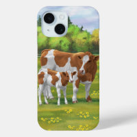 Guernsey Cow & Cute Calf in Summer Pasture