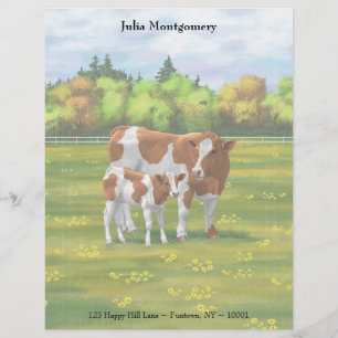 Guernsey Cow & Cute Calf in Summer Pasture Custom Letterhead