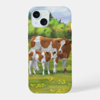 Guernsey Cow & Cute Calf in Summer Pasture