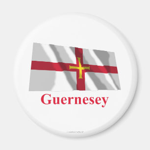 Guernsey Waving Flag with Name in Guerensiais Magnet