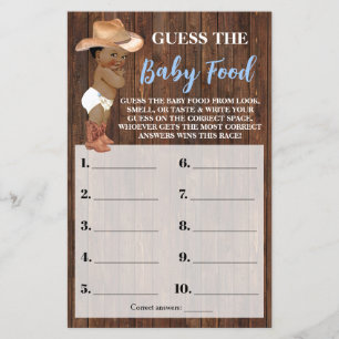 Guess Baby Food AA Cowboy Baby Shower Game Card