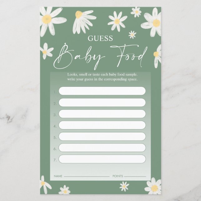 Guess Baby Food Game - Daisy Baby Shower Card (Front)
