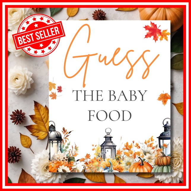 GUESS BABY FOOD Little Pumpkin Baby Shower GAME Poster (GUESS THE BABY FOOD A Little Pumpkin is on the Way Fall Autumn Baby Shower Game )