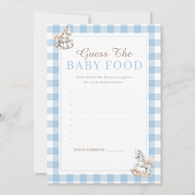 Guess Baby Food Rocking Hors Baby Shower Game Card (Front)