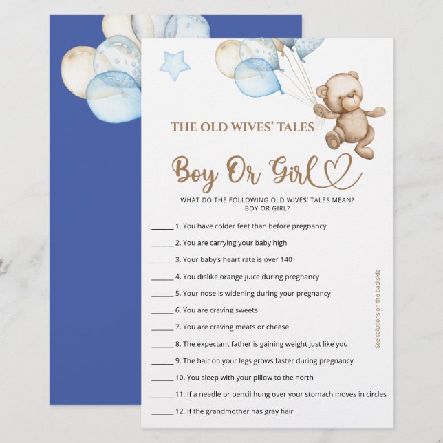 Guess Boy Or Girl Tales Teddy Bear Baby Shower. (Front/Back)