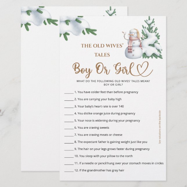 Guess Boy Or Girl Tales Winter Baby Shower Game (Front/Back)