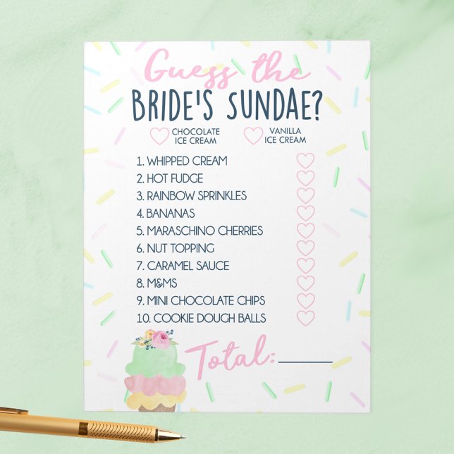 Guess Bride's Sundae Ice Cream Shower Game Pack Notepad (Guess the Bride's Sundae Scooped Up Bridal Shower Game Pack of 40 Answer Sheets)