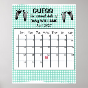 Guess Due Date Calendar Baby Footprints Poster