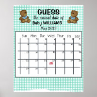 Guess Due Date Calendar with Bears Poster