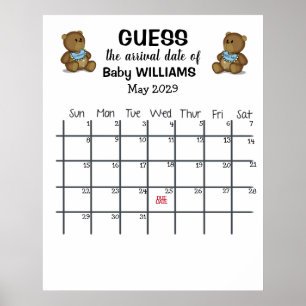 Guess Due Date Calendar with Bears Poster