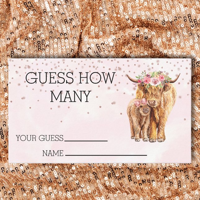 Guess how Many Baby Shower Highland Cow Game  Business Card (Creator Uploaded)