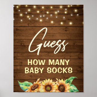 Guess How Many Baby Socks Rustic Sunflower Shower Poster