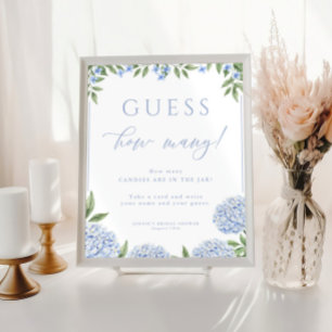 Guess How Many Blue Hydrangea Shower Game Poster