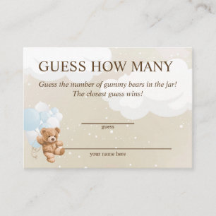 Guess How Many Blue Teddy Bear Baby Shower Cards