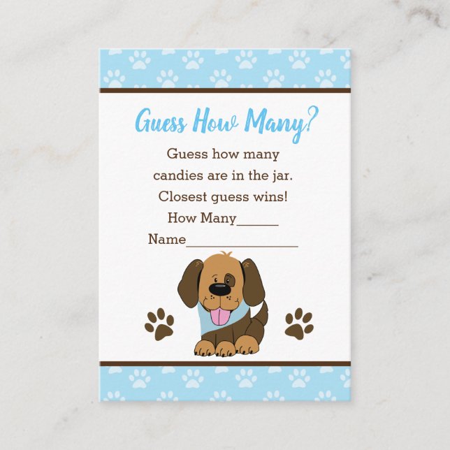 Guess How Many Brown Puppy Dog Baby Shower Game Enclosure Card (Front)