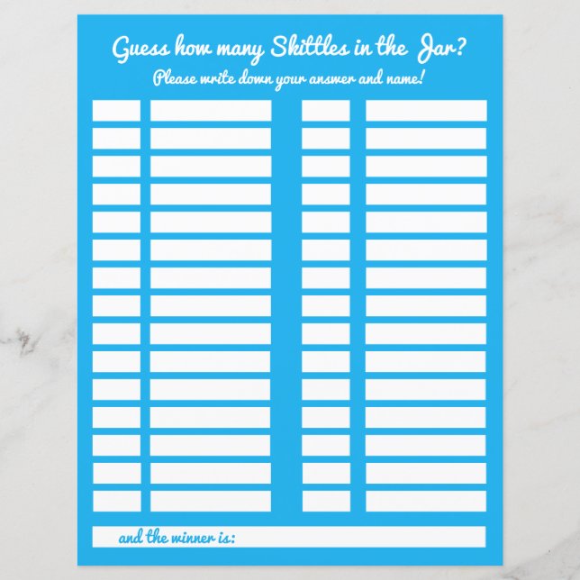 Guess How Many Candy in the Jar Baby Shower Log (Front)