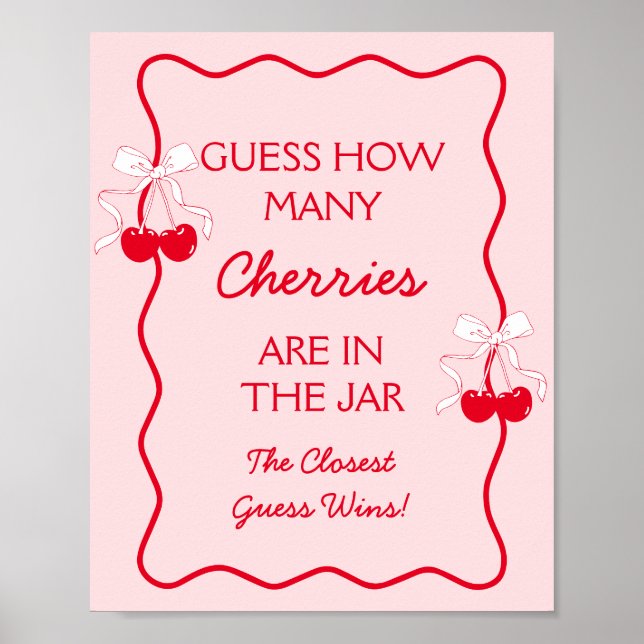 Guess How Many Cherry Baby Shower Game Poster (Front)
