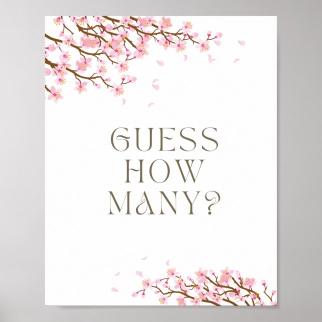 Guess How Many Cherry Blossom Sign for Bridal Game (Front)