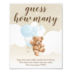 Guess How Many Dusty Blue Teddy Bear Shower Sign