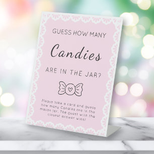 Guess How Many Game Cielito Lindo Pink Baby Shower Pedestal Sign