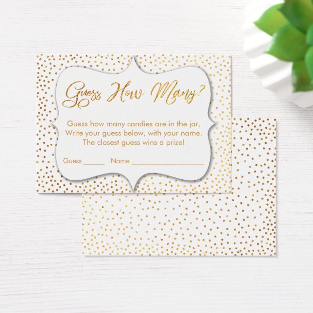 Guess How Many? Gold Confetti & White Game Card (Desk)