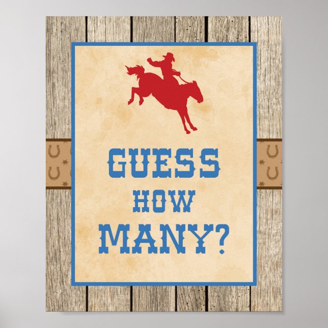 Guess How Many Guessing Game Sign Cowboy (Front)
