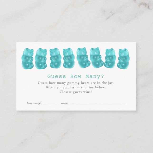 Guess How Many Gummy Bears Blue Baby Shower Game Enclosure Card (Front)